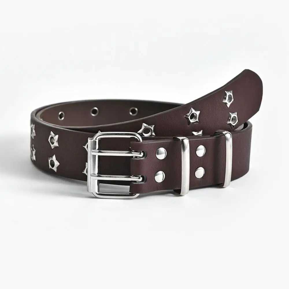 Adjustable Punk Waist Belt Double Pin Buckle Y2k Style Belts Rivet Belts For Men Women Double Star Eyelet Grommet Waist Strap Y250515