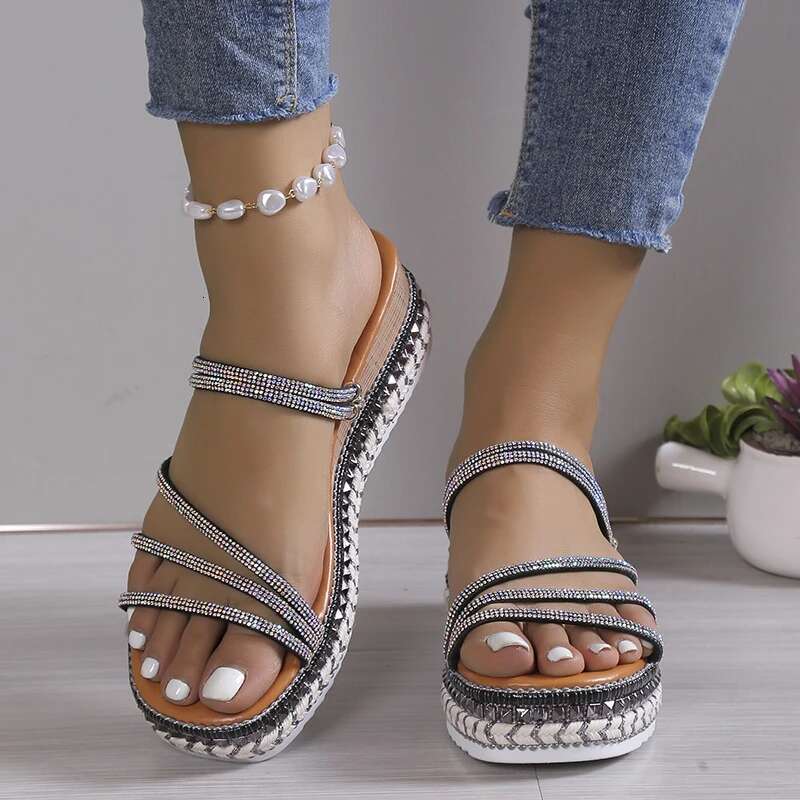 Slippers Gold Platform Shoes for 2025 Low Designer Soft Fabric Rome Slides Women Sandals