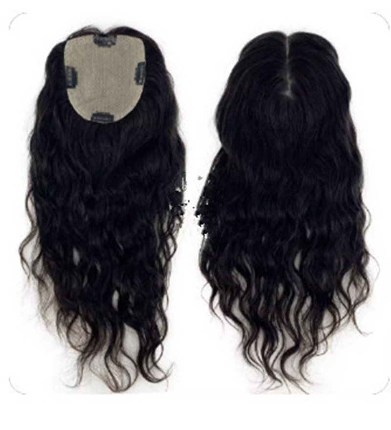 Wavy Human Hair Topper piece with Clips In Silk Top Virgin European Hair Toupee for Women Silk Base Fine Hairpiece 15x16cm