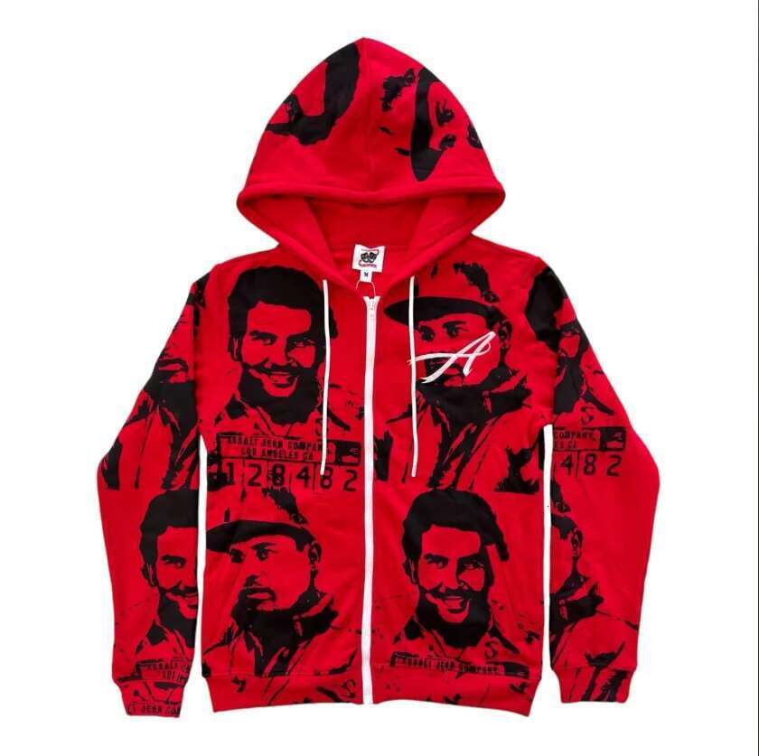 Y2k American Retro Men's Casual Sports Pants Gothic Fashion Character Pattern Printed Zipper Hoodie Couple Set Designer