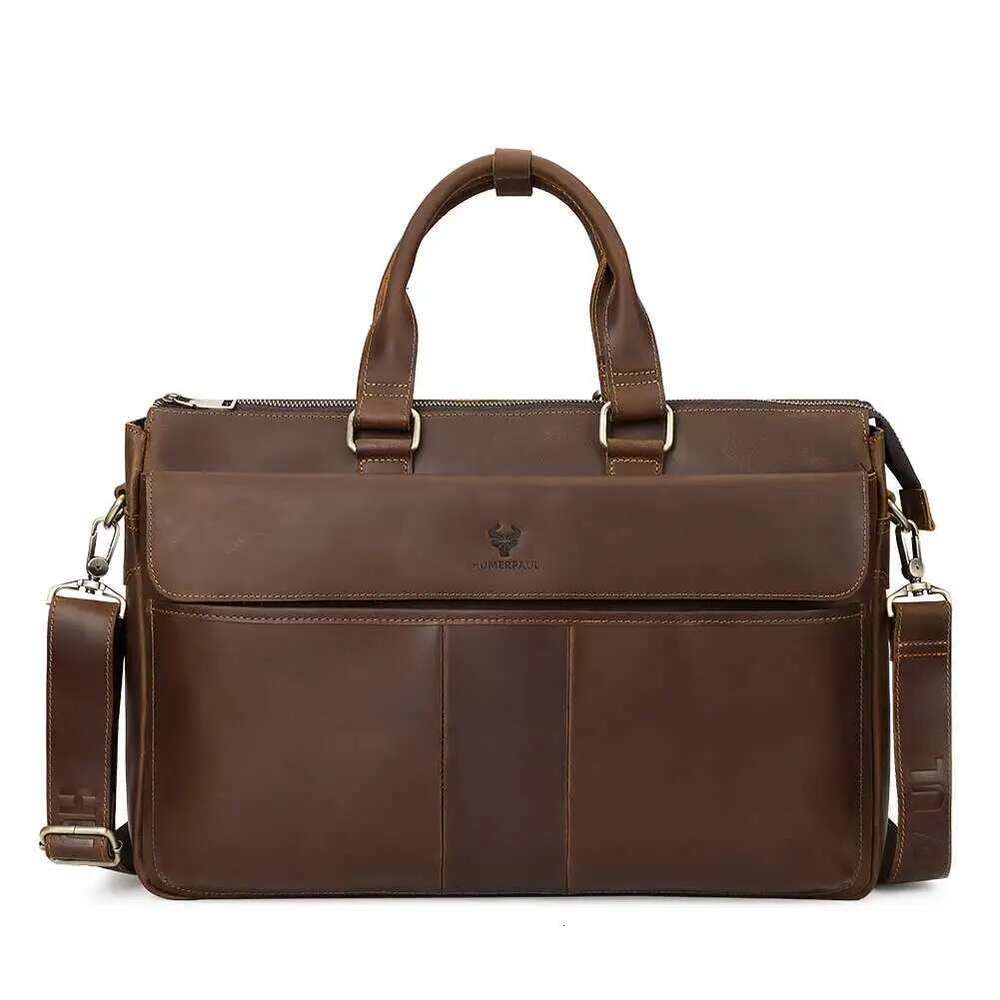 Men's Briefcase 16.5" Laptop Bags Work Business Handbags Genuine Leather Casual Male Travel Side Crossbody Shoulder Bag