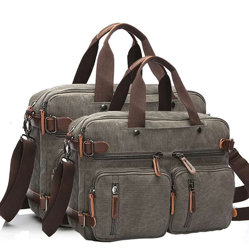 Casual Canvas Business Briefcase, Hand-Held Crossbody, Shoulder Three-Purpose Bag, Large Can Fit 17-Inch Computer Bag
