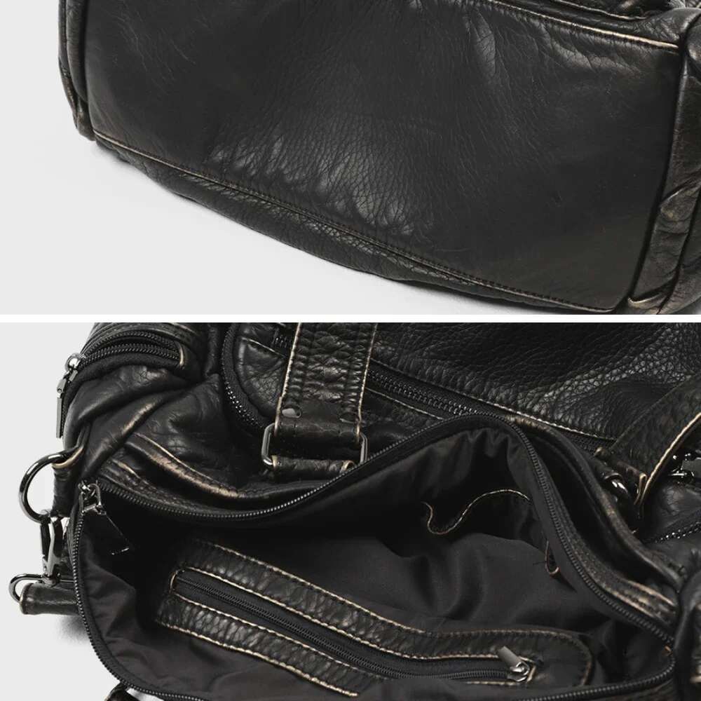 Y2k Hot Girl Single Shoulder Crossbody Vintage Washed Leather Motorcycle Large Capacity Multi Pocket Bag