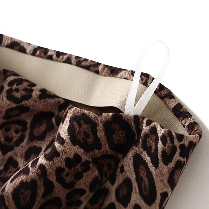 In Leopard Print Suede Midi Skirt For Women Autumn Winter Fashion High Waist Bodycon Elegant Office Lady Skirts 250515