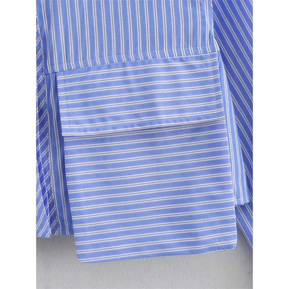 Zevity Women Fashion Long Sleeve Patchwork Striped Print Short Smock Blouse Female Chic Business Shirt Blusas Crop Tops Ls7361