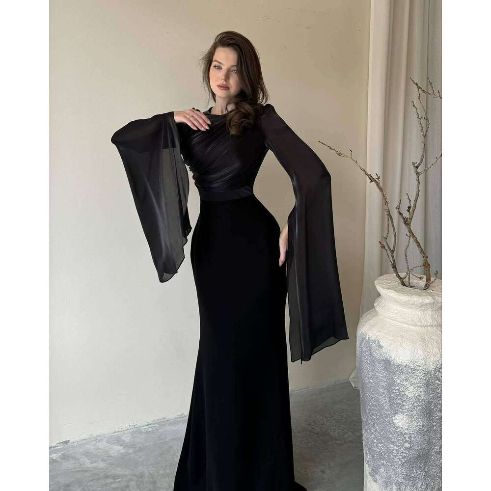 White Dress Maxi Dress 2025 Autumn Round Neck Bat Sleeve Dress, Slim Fit, Light Luxury, Sexy Dress For Women KQ