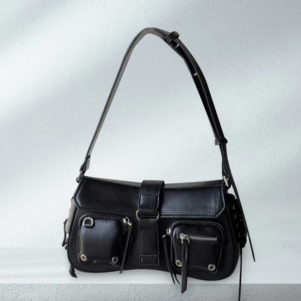 Wen Vintage Underarm Bag PU Leather Solid Color Bag Mtipocket Y2K Adjustable Strap Fem Cmute Daily Bag Z250516