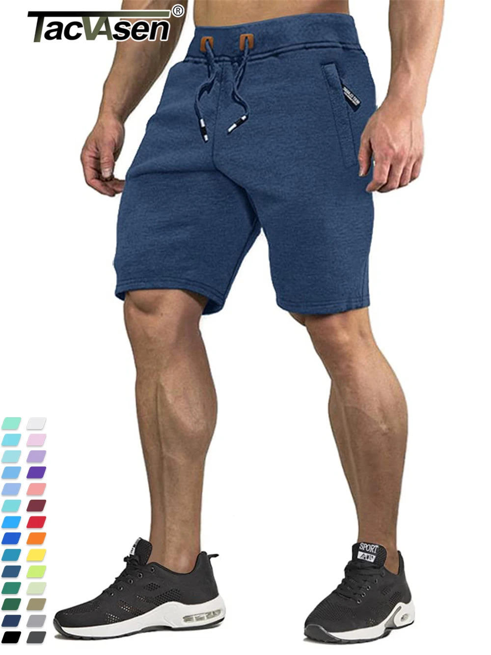 TACVASEN Summer Cotton Running Track Shorts Mens Casual Jogger Elastic Waist Athletic Workout Zipper Pockets Short Pants 250515