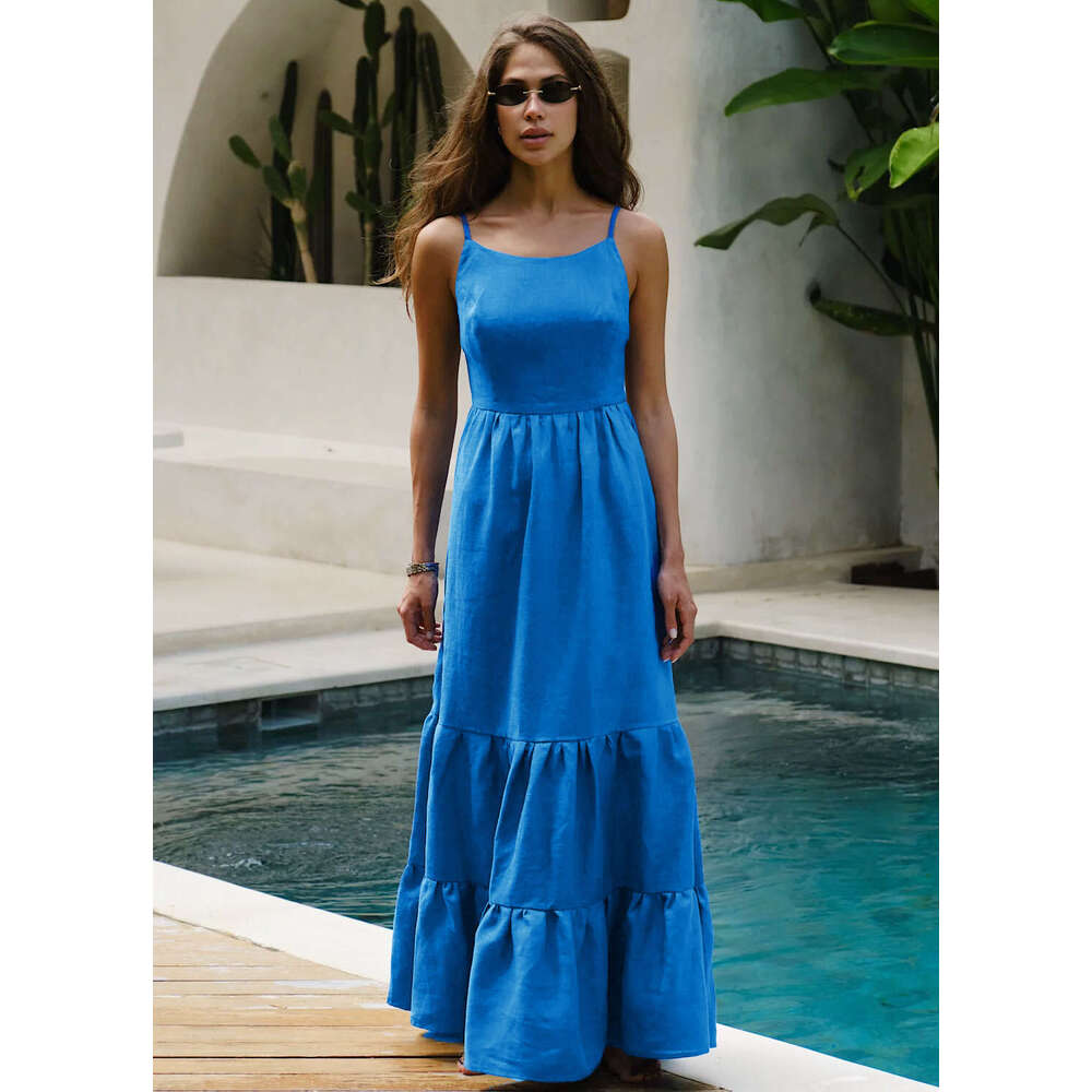 White Dress Maxi Dress Camisole 2025 Hot And Sexy Backless Strap Extra Long Cake Camisole Dress KQ