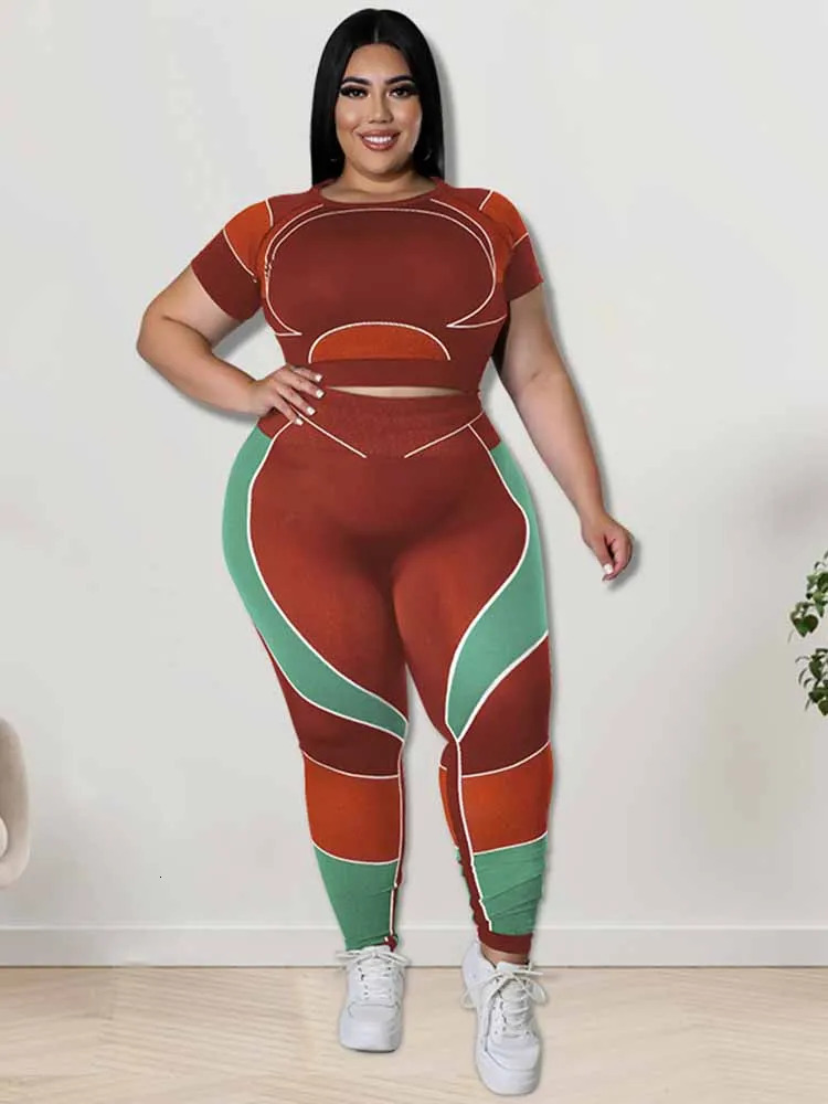 Women Tracksuit 2 Piece Set Plus Size Pants Suit Casual Slimming Leggings Summer Sets Womens Outfits Wholesale Bulk Drop 250514