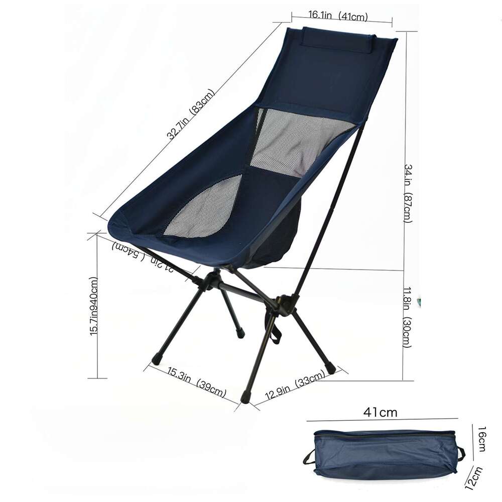 Outdoor breathable moon lightweight portable space folding chair with backrest, fishing beach camping chair, high back