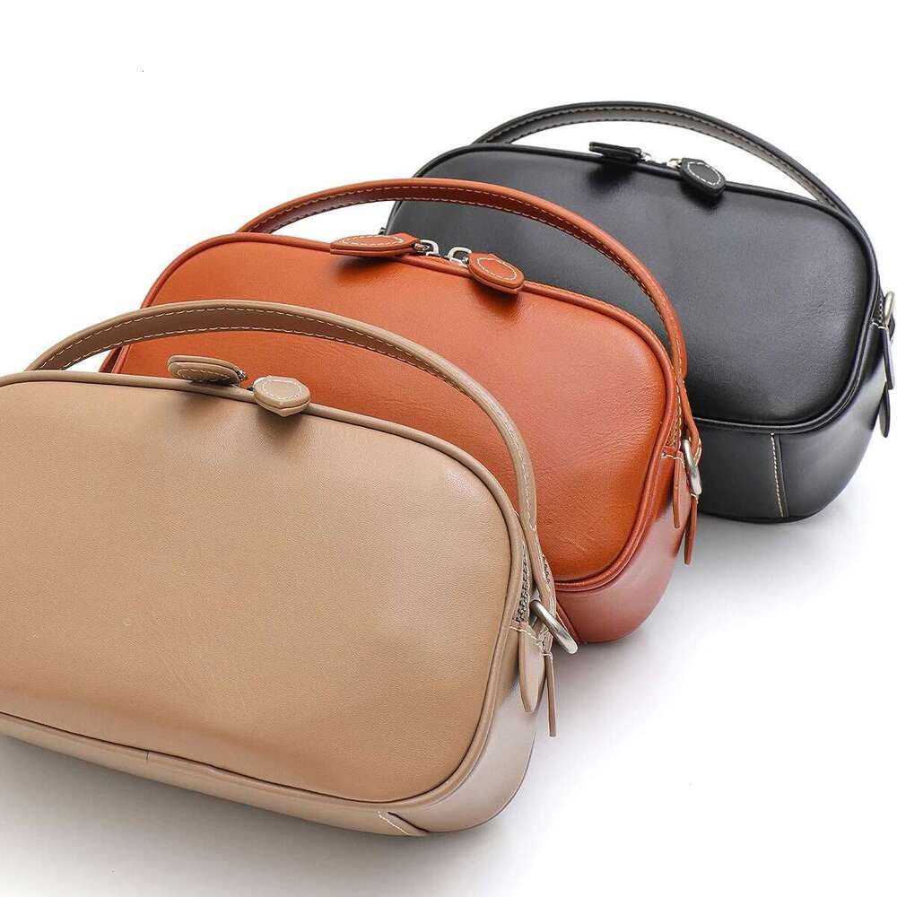 Women's Plain Solid Color Minimalist Vegetable Tanned Leather Top-Handle Cross Body Bag Real Cowhide Small Fashion Chic Daily