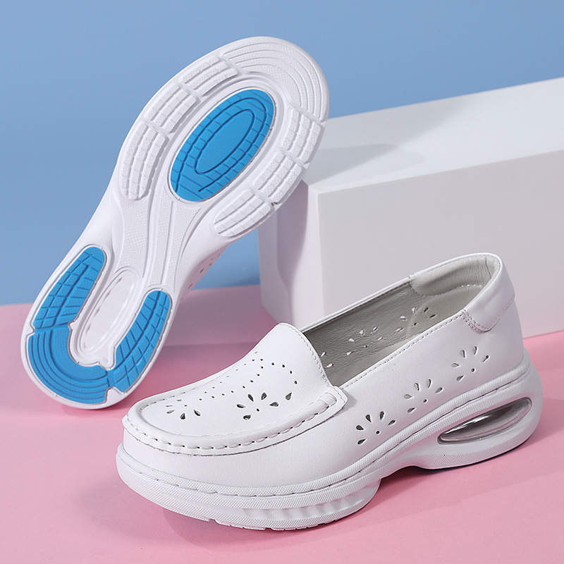 Summer Air Cushion Does Nurse Women Comfortable Soft Soles For Medical Care Anti Slip Breathable Hollow Out Casual Shoes Genuine Leather And Odor Ddmy