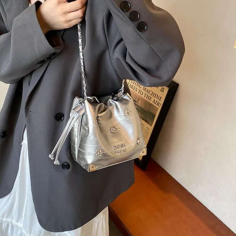 2025 New Stylish Sier Bucket Drawstring Design, High Quality Texture, Versatile Single - Shoulder & Crossbody Bag