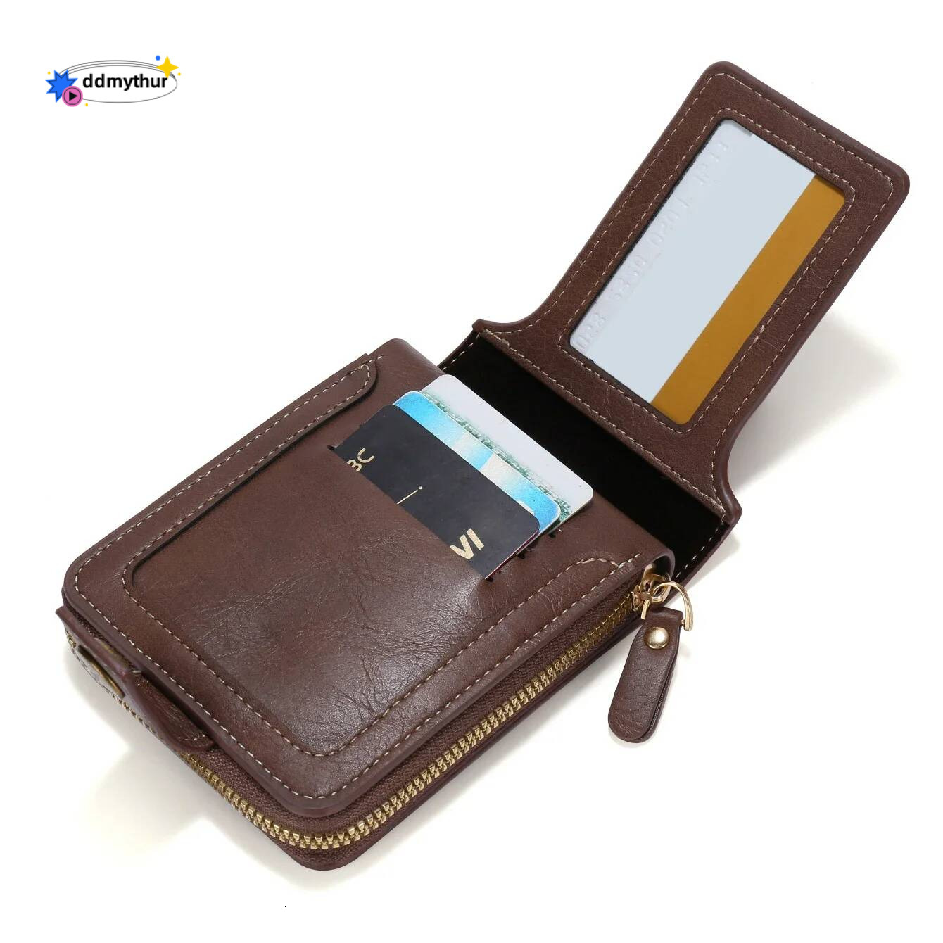 Men High Quality PU Leather Vintage Small Wallet Short Horizontal Zipper Coin Pocket Tri-fold Card Case Purse Billetera Hombre ddmythur
