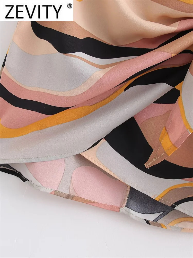 Zevity Women Fashion Color Matching Graffiti Print Bow Ted Wrapped Mini Skirt Skirts Female Zipper Dresses QUN7301 250515