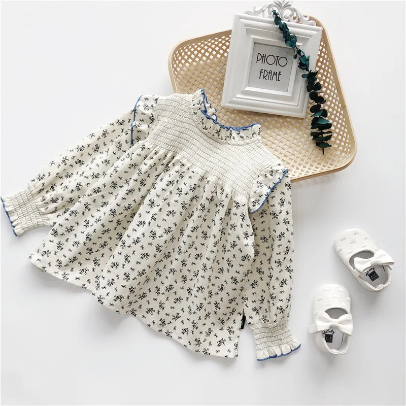 2-8Y Ins Spring Girls Blouses Lace Collar Fragmented Flower Infant Girls T-shirts Long Sleeve Loose Toddler Girls Peter Pan Top 250515