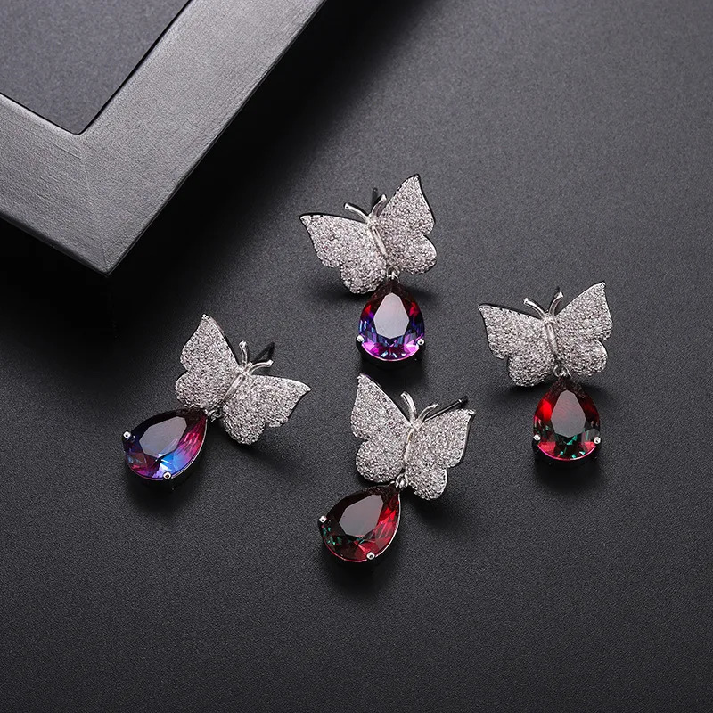 FXLRY Fashion Cubic Zirconia Yellow/ Purple Flower Stud Earring for Women Wedding Jewelry 250515