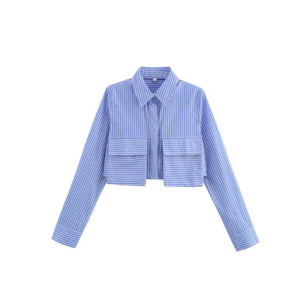 Zevity Women Fashion Long Sleeve Patchwork Striped Print Short Smock Blouse Female Chic Business Shirt Blusas Crop Tops Ls7361