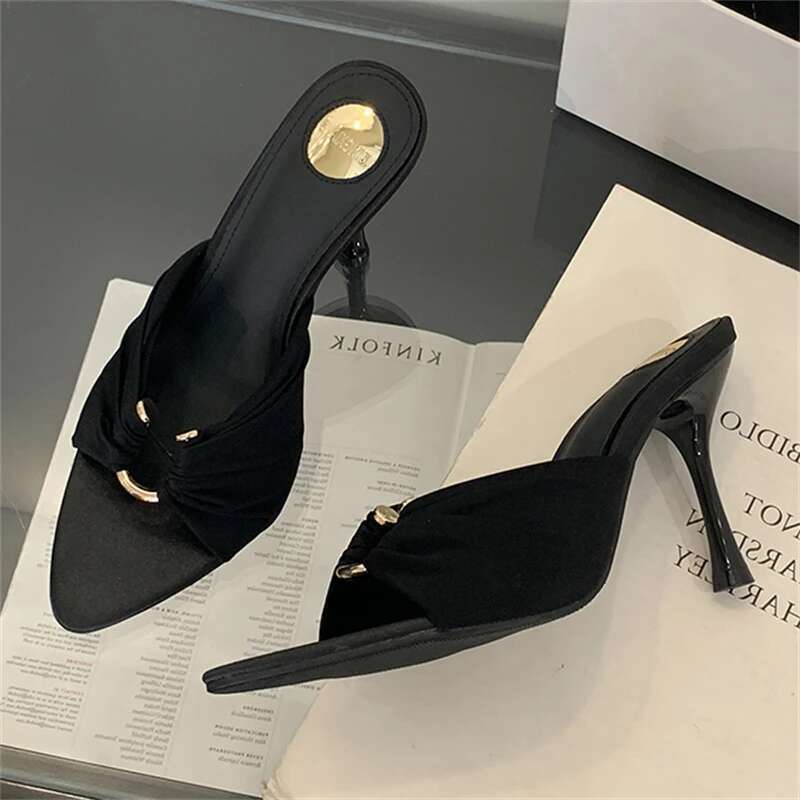 Eilyken Summer Woman Slippers Fashion Open Toe Thin High Heels Shoes Street Style Stripper Party Slides Zapatos De Mujer
