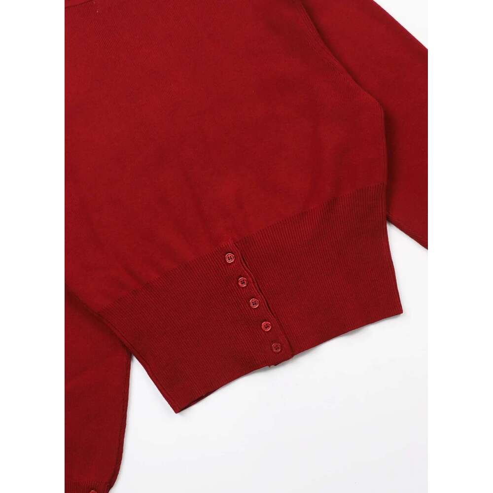 Women American Retro Style Vintage Knitted Cardigan Solid Color Sweaters V-Neck Embroidered Short Tops For Sweet Girls