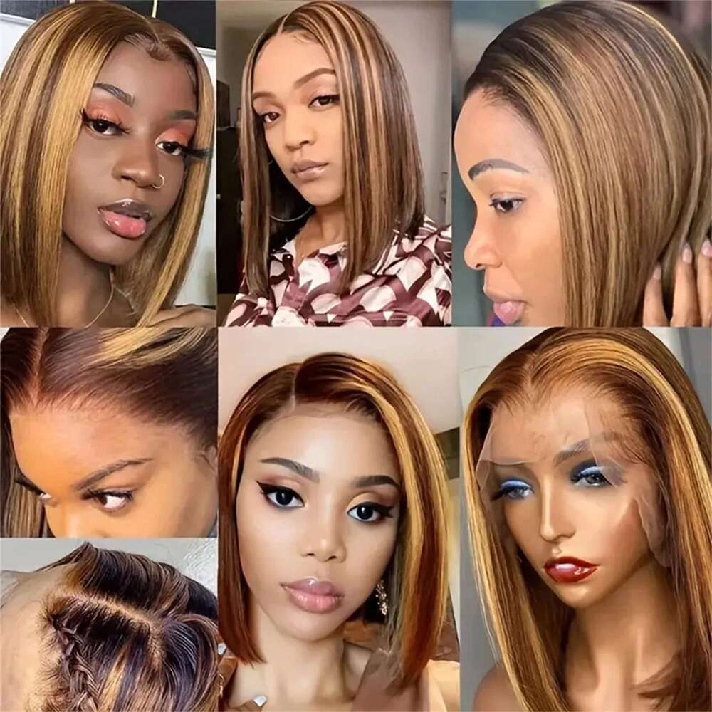Front Bob Human Hair Ombre Honey Blonde 13X4 Wigs 10-16Inch 4/27 Colored Transparent Frontal Lace Wig