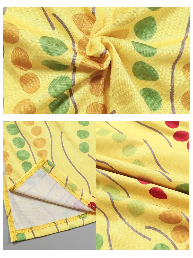 Plus size 5XL yellow long dress for womens summer 2025 polka dot printed short sleeved Aline fashionable casual bohemian 250506