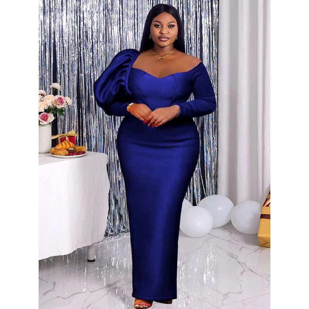 Plus Size 4XL Bodycon Dresses Long Sleeve Off Shoulder High Waist Evening Party Robes for Women Autumn tail Event Gowns