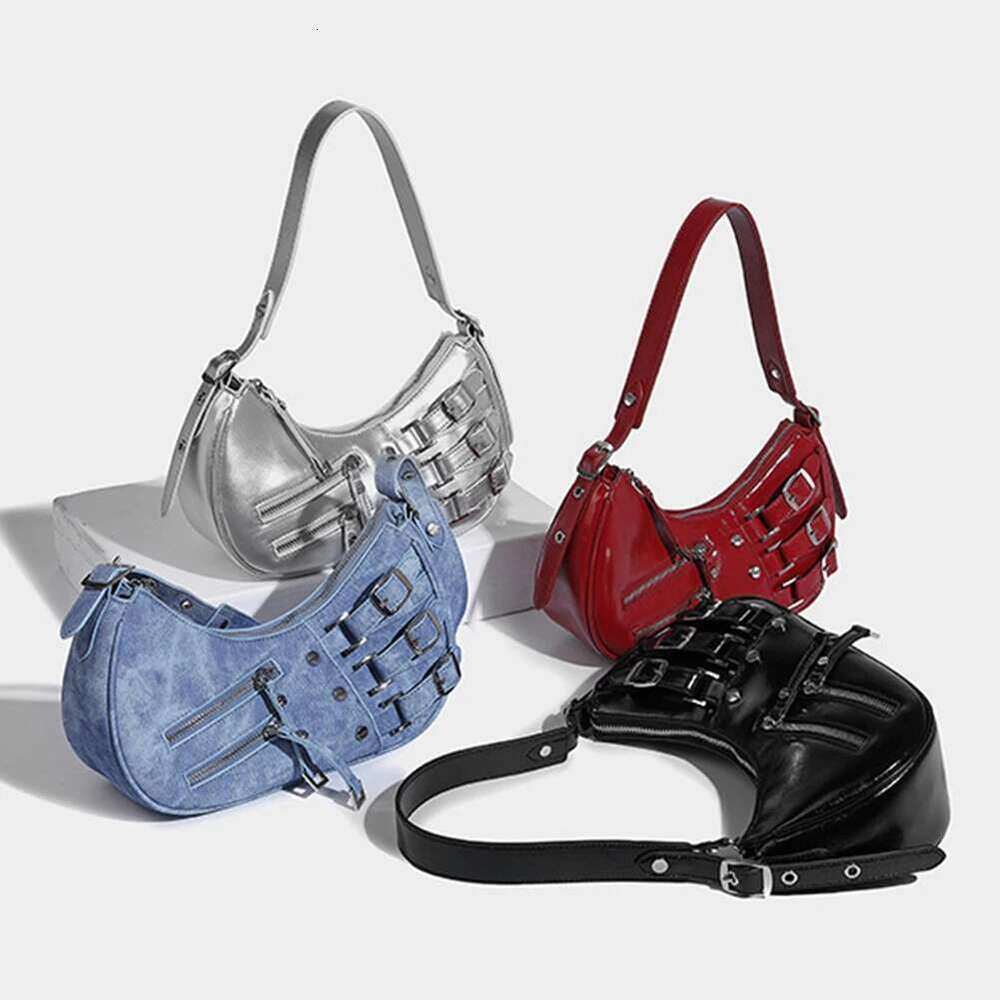 Y2k Vintage Armpit Shoulder Underarm Tote Bag Ladies Sling Bags Leather Rock Girls Zip Purses Casual Women Handbags