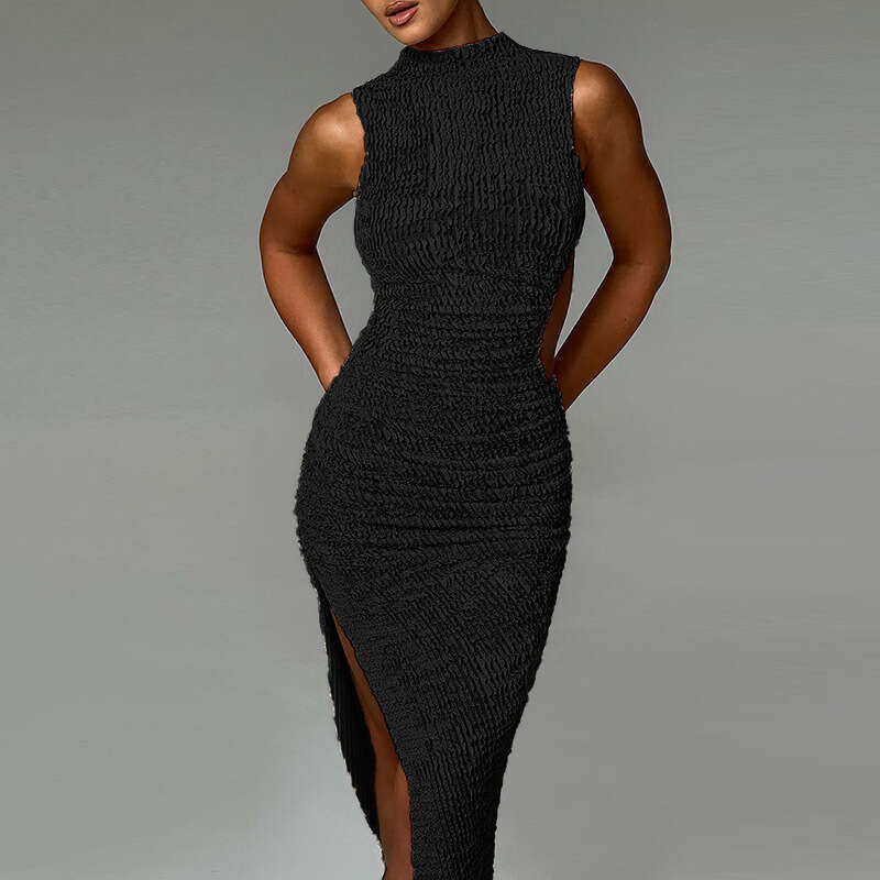 YJ24116 Summer 2024 New Style Fashion Tank Top Texture Open Back Split Tight Dress for Women