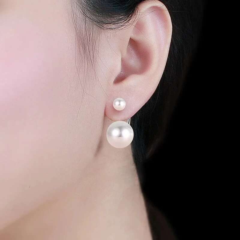 Huitan Double Imitation Pearl Earrings For Women Creative Design Fashion Versatile Female Earring Daily Wear Temperament Jewelry