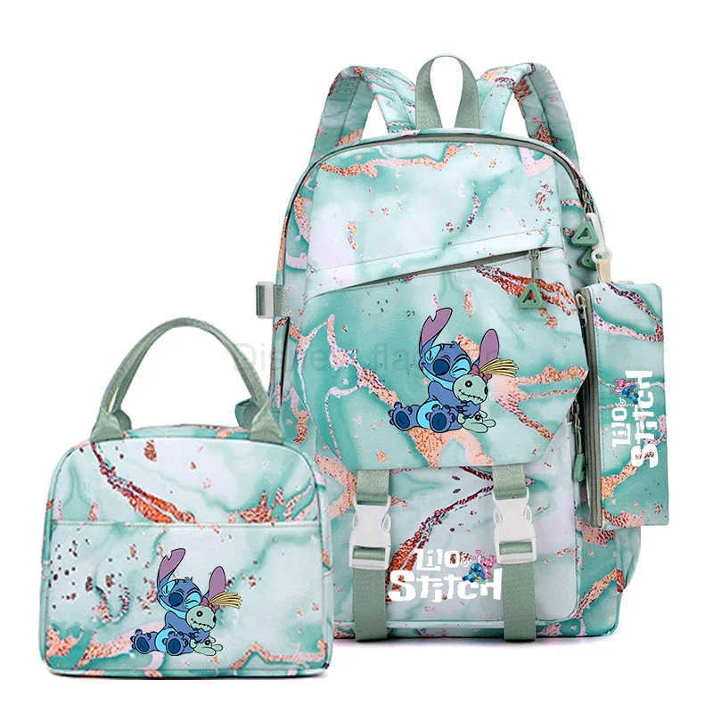 Disney Large Capacity Stitch Backpack Pencil Case Foldable Insulated Cooler Lunch Bag Schoolbag Set Casual Daypack For Daily UseXJ250515