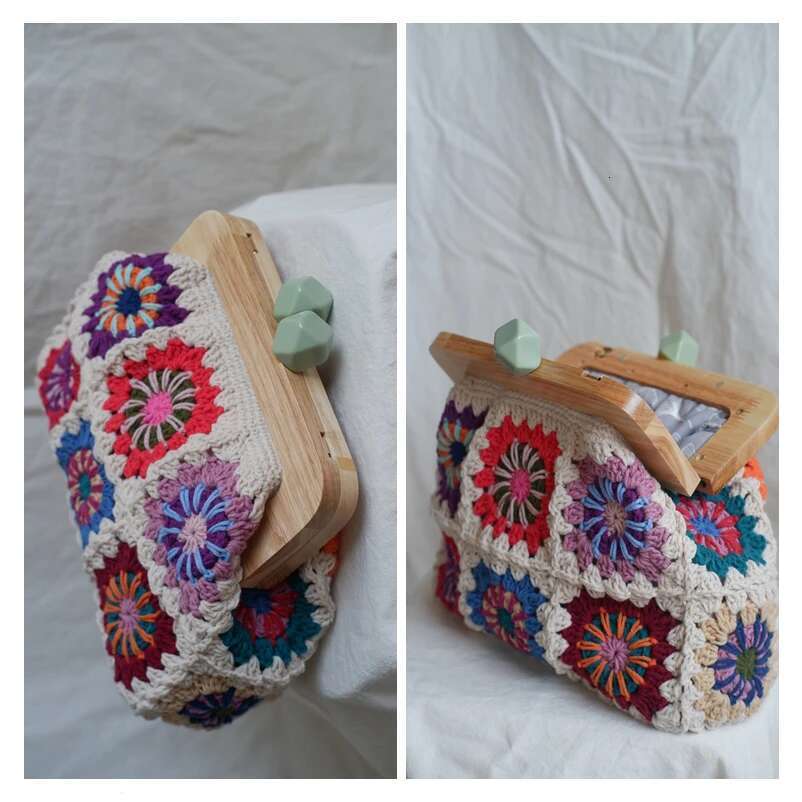 Crochet Clutch Chic Granny Square Gran Handbag Clasp Purse Woven Jacquard Bag Wholesale