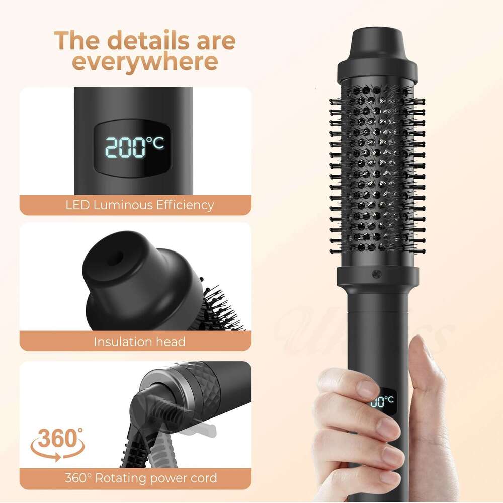 Iron Double PTC Heated Fast Heating Thermal Brush Ceramic Hair Curler Hot Comb 38mm Curling Wand