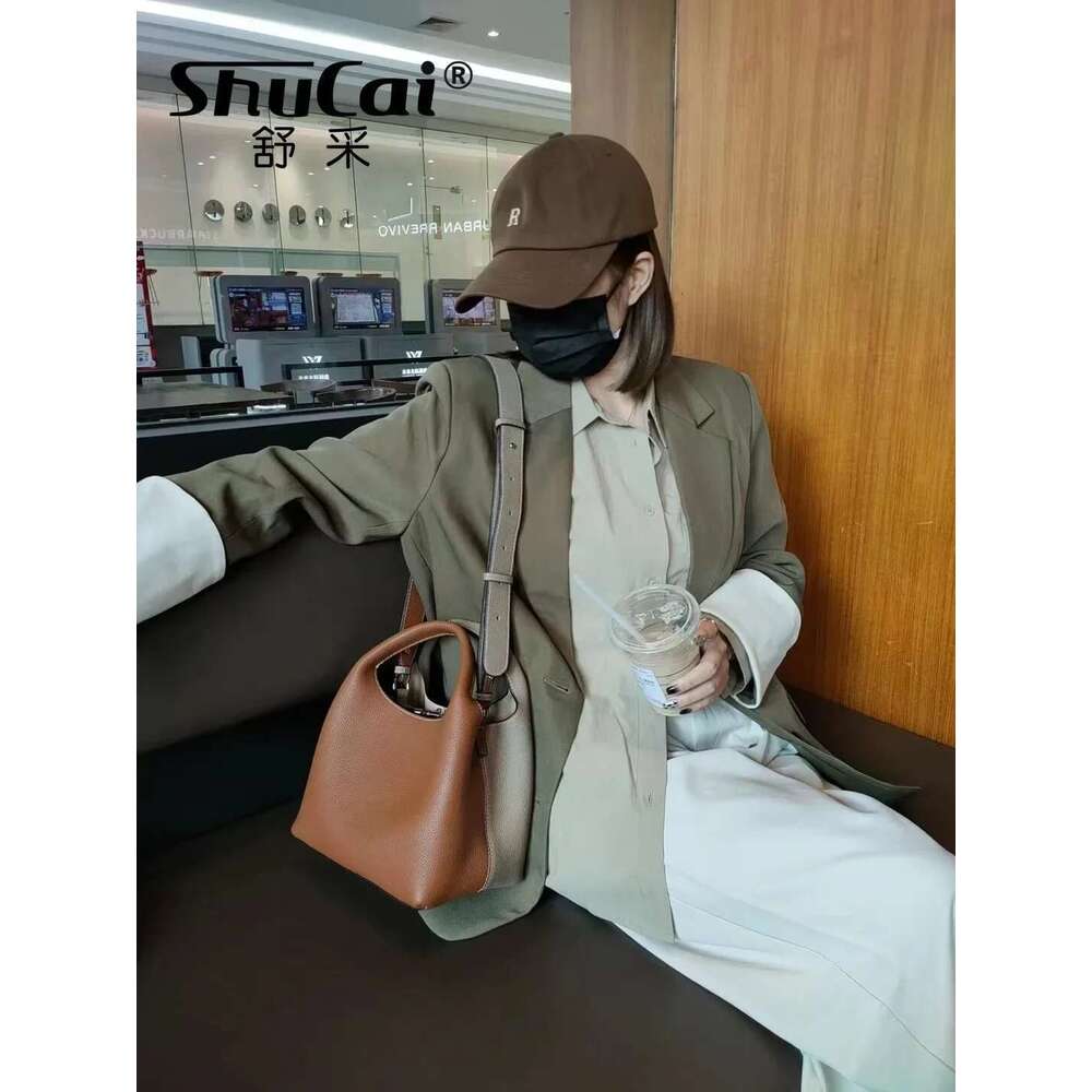 Genuine Leather bucket designer blocking and versatile single shoulder diagonal crossbody TOGO cowhide women's handbags