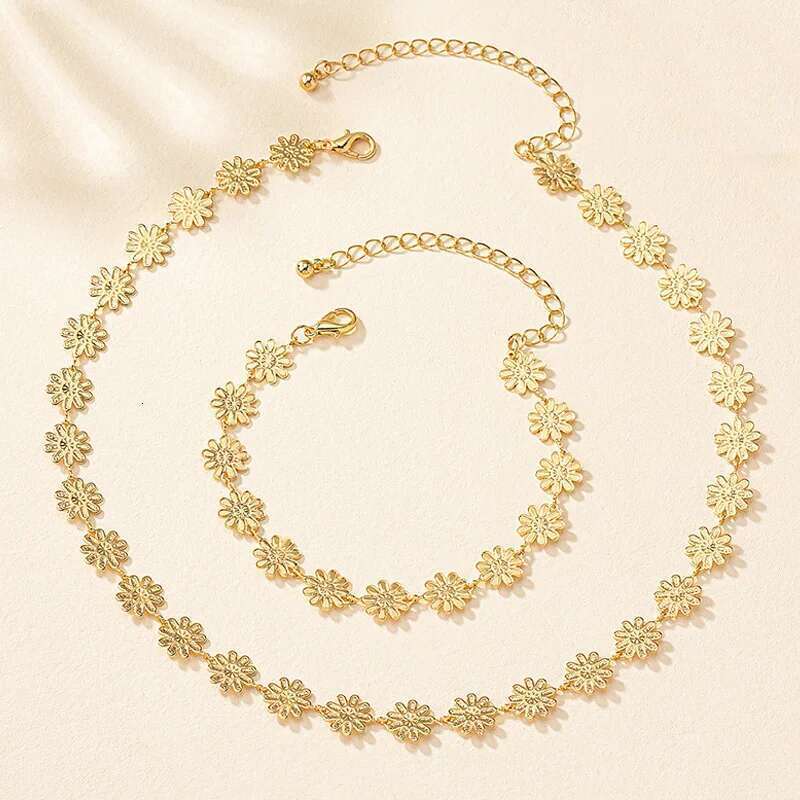 Necklace Bracelet Flower Jewelry For Women Trendy Exquisite Fashion Geometric Plated Gold Color Accessories Party Gifts Rg0007