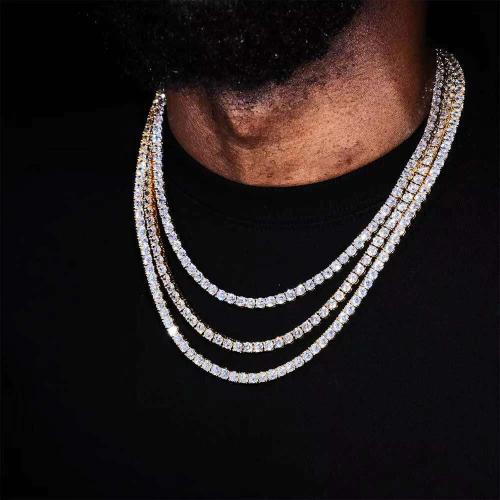 Wholesale Fine Jewelry Lced Out Spring Buckle Tennis Chain S925 Silver Moissanite Necklace Hip Hop Mens Bracelet Necklace