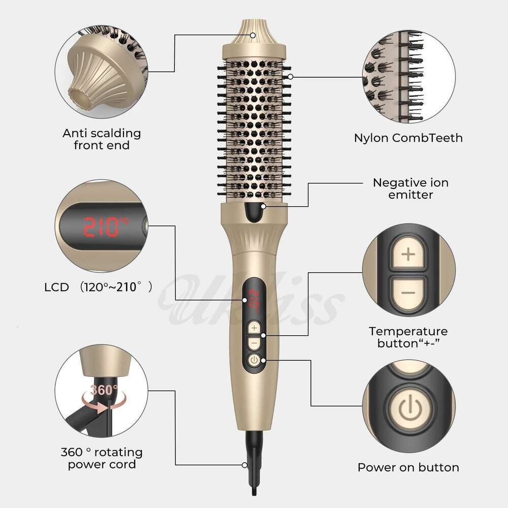 Volumizing Comb Heated 10 Temperature Setting Hair Styling Tool Heating Round Brush Professional Curling Iron