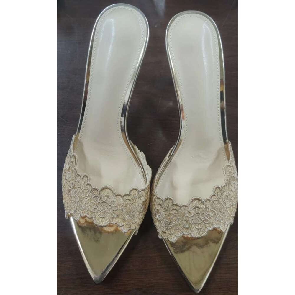 New Summer Women's High-heeled Sandals, Sexy and Comfortable Lace Embroidered Shoes, Mules, Banquet Shoes