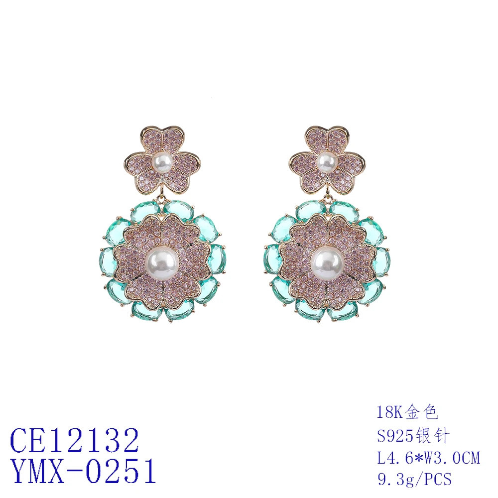 Fashion Cubic Zirconia Crystal Pearl Flower Earrings for Women Bridal Wedding Jewelry Accessories Gift CE12132 250515