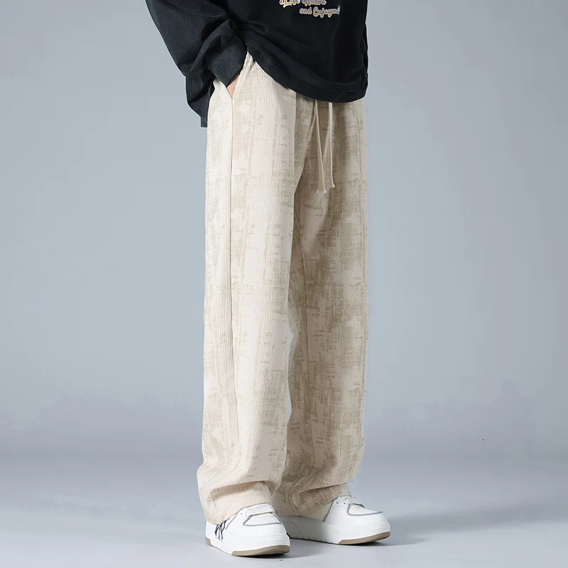 Autumn Men Corduroy Fabric Casual Pants Sweatpants Quality Couple Wide Leg Breathable Joggers Straight Neutral Baggy 250515
