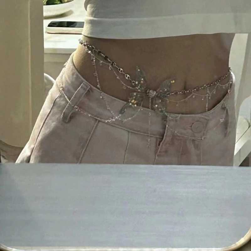 Fashionable Tassels Waist Chain Trendy Alloy Butterfly Waist Chain with Tassels Beautiful Body Chain Decoration Y250515