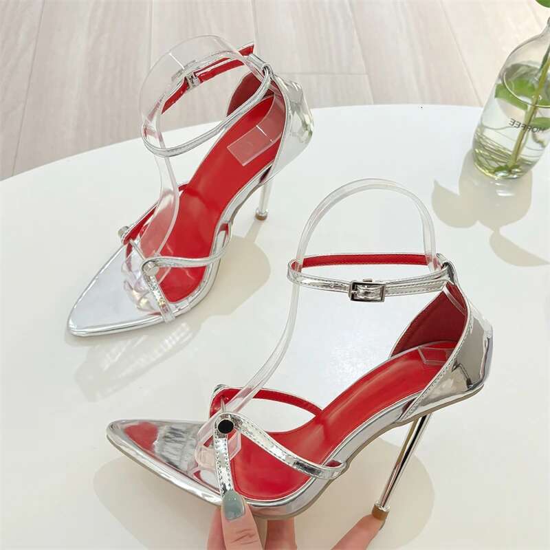 Eilyken Summer Rivet Design Buckle Strap Women Sandals Sexy Open Toe Stripper Thin Heels Hollow Out Shoes Zapatos Mujer