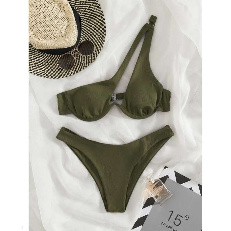 New European and American popular multi-color sexy women's split sinle shoulder steel support bikini BIKINI swimsuit, 2025 new casual versatile f