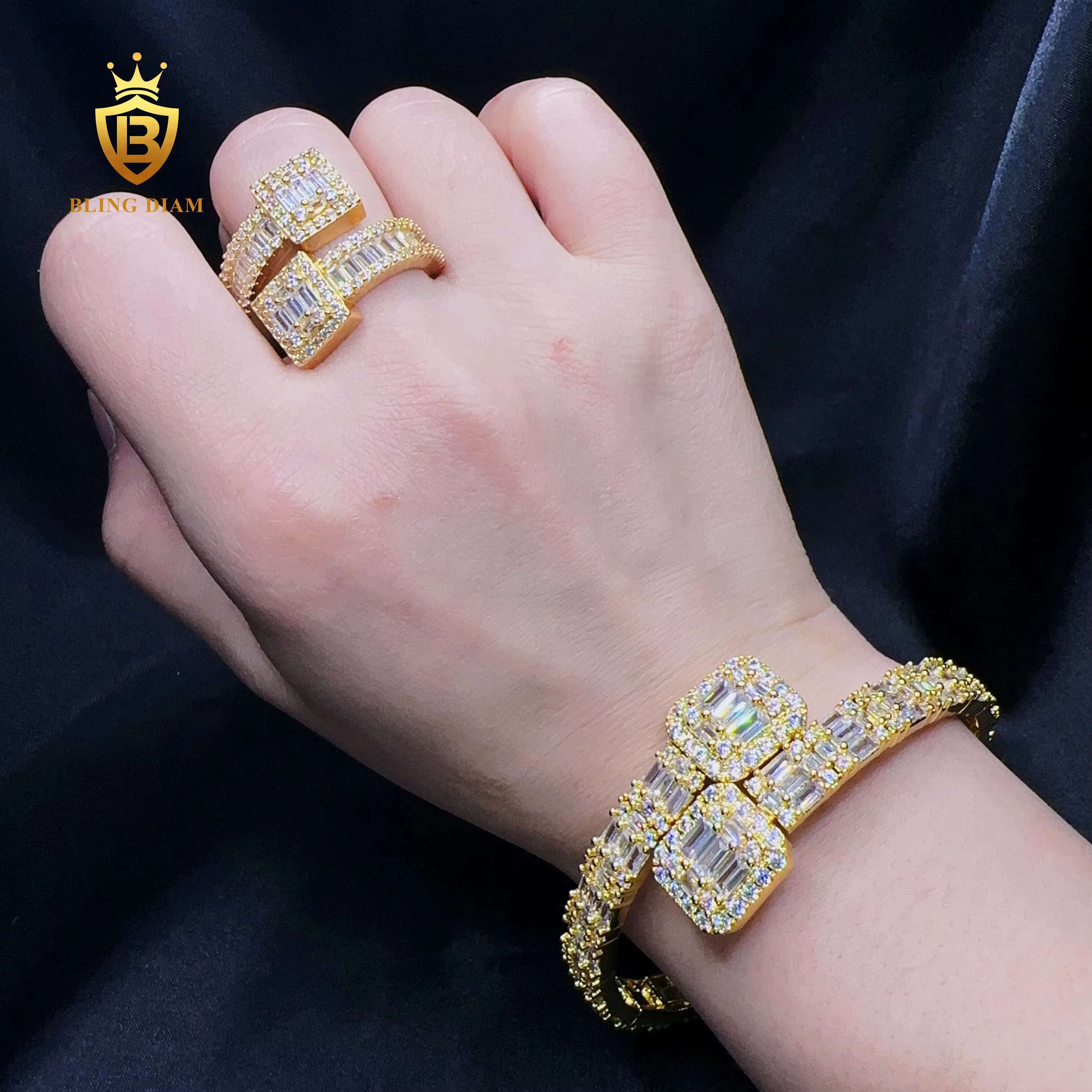 Blingdiam Jewelry Fashion Hip Hop 7.2mm Width Bangle baguette AAAAA+ CZ Bracelet for Men Women