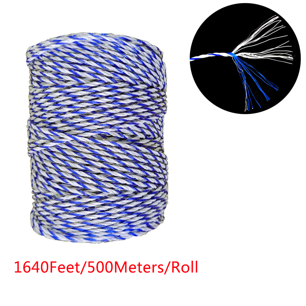500 Meters Electric Fence Wire, 1640 Feet Livestock Breeding Fence Rope Good Rust Resistance and Conductive, Poly Wire Rope Line