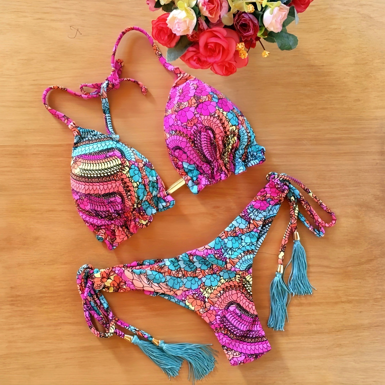 Designer Swimsuit New Women's Brazilian Style Printed Sexy Triangle Bikini 33 Color Summer Suspender Outdoor Beach Outfit Sunny Girl