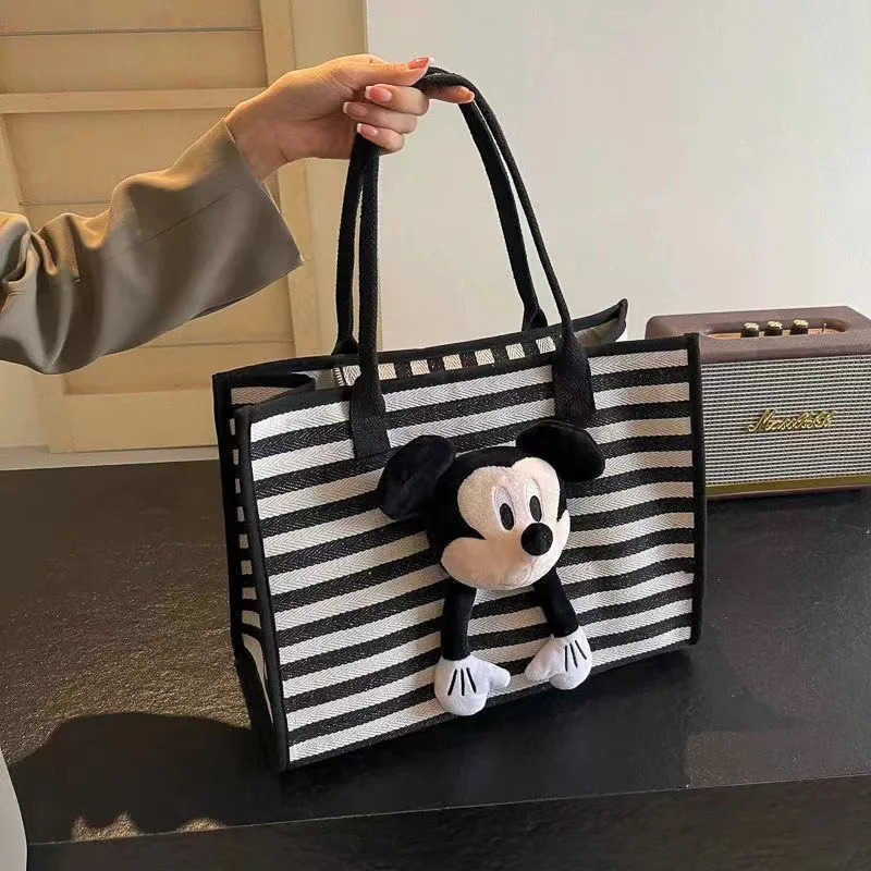 Disneys New Doll Mickey Three-dimensional Canvas Bag Large Capacity Tote Mommy Bag Cute Girl Student Shoulder BagXJ250515