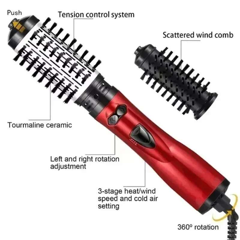 3 in 1 Rotating Electric Straightener Dryer Brush Hot Air Negative Ion Hair Styler Comb