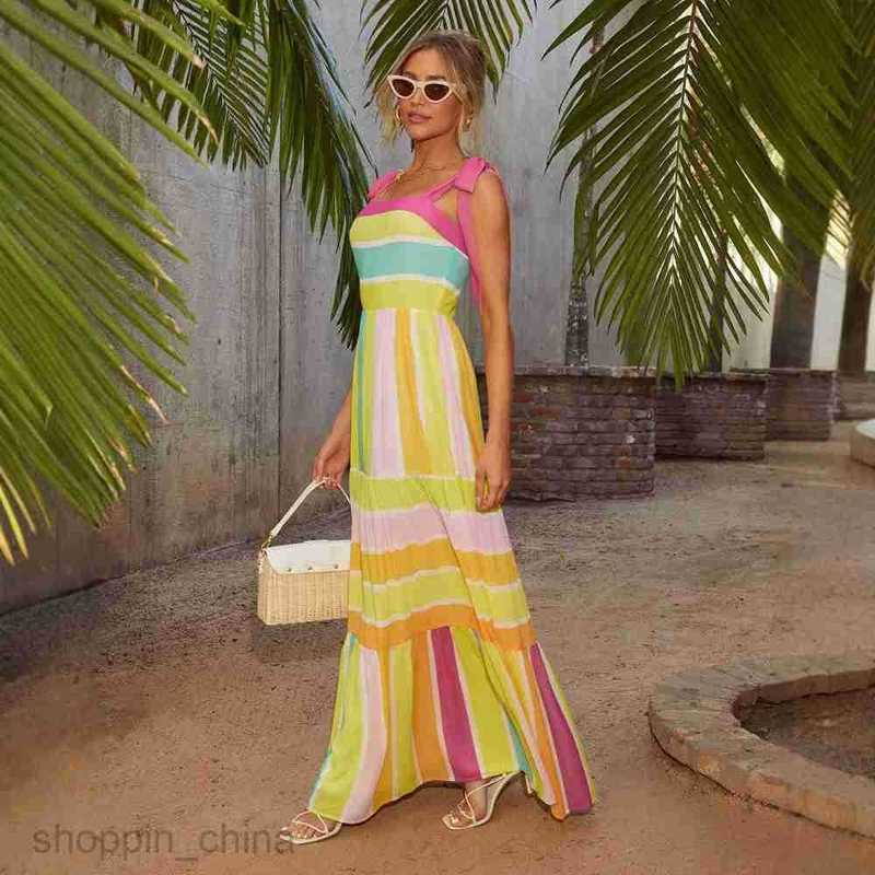 Women Dresses Spring/Summer New Multi Color Square Seaside Vacation Dress for Women